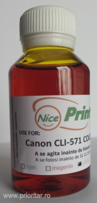 Cerneala GALBENA pentru cartuse CANON CLI-571 YELLOW refilabile CLI571 - 100 ml foto