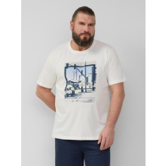 s.Oliver Big Sizes Tricou barbati big sizes cu imprimeu foto, decolteu la baza gatului si croiala Regular Fit, Alb, 3XL