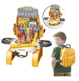 Set de unelte pentru copii, banc de lucru si ghiozdan de jucarie 3 in 1