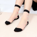 Sosete pentru dama, SS0164, model flori, Alb/Negru, marime universala