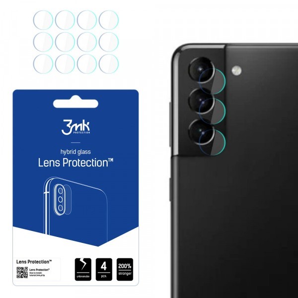 Folie de protectie Camera Spate 3MK Protection pentru Samsung Galaxy S21 5G G991, Sticla Securizata, Set 4 bucati, Transparenta