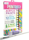 Cumpara ieftin Set vopsele acrilice Paintology, 12 culori pastel si 2 pensule, Ooly
