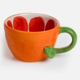Cană din Dolomită Portocalie, 330 ml, cu Toartă &icirc;n Formă de Frunză, CMCLASS