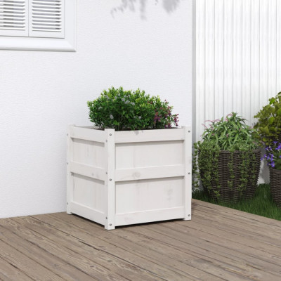 vidaXL Jardiniere de grădină, 50x50x50 cm, alb lemn masiv de pin foto