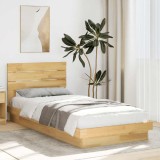 Cumpara ieftin Cadru pat cu tăblie fără saltea 90x200 cm lemn masiv de stejar