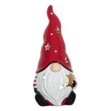 Felinar Ceramic de Crăciun, Figurina Gnome, Stea Aurie, Culoare Roșu, 8x8x22cm, Oem