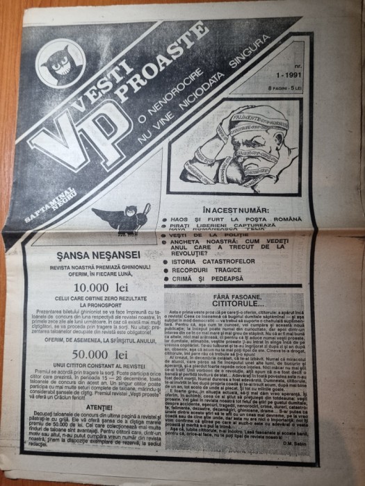 ziarul vesti proaste 1991 - anul 1,nr.1-prima aparitie a ziarului