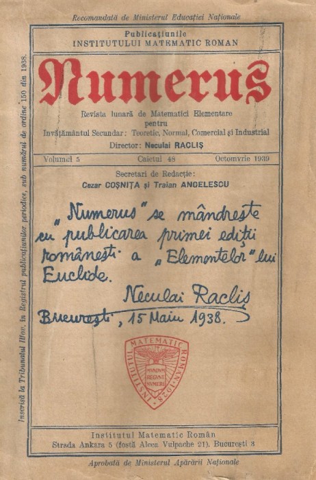 Romania, Revista Numerus, volumul 5, caietul 48/1939