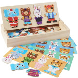 Puzzle incastru in cutie din Lemn, Imbraca Animalutele, 60 piese