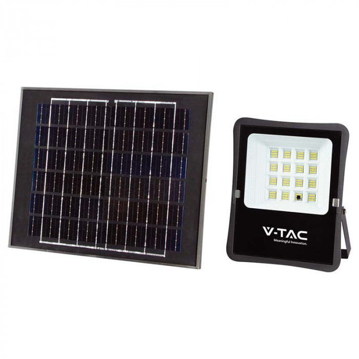 Proiector LED V-tac cu incarcare solara, 16W, lumina rece, 6400K, telecomanda