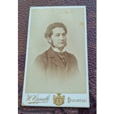 Fotografie portret barbat cu perciuni,, tip CDV, 1897, cu dedicatie
