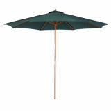 Outsunny Umbrelă de Grădină cu Deschidere cu Șnur, St&acirc;lp din Lemn și &Icirc;nveliș din Poliester, &Oslash;300x250 cm, Verde &Icirc;nchis | Aosom Romania
