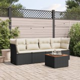 Cumpara ieftin Set mobilier de grădină cu perne, 5 piese, negru, poliratan