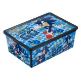 Cutie Depozitare Jucării, Sonic, Capacitate 10L, Albastru/Gri, Dimensiuni 37x26x14cm