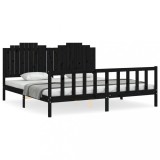 Cumpara ieftin Cadru pat cu tablie 200x200 cm, negru, lemn masiv