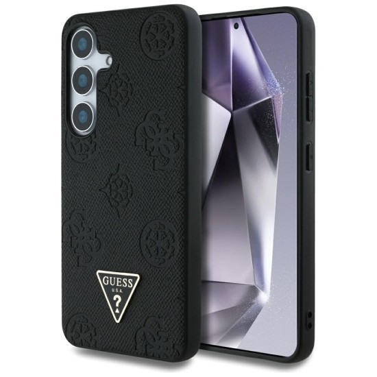 Husa pentru Samsung Galaxy S25 - Guess Peony Grained Hot Stamp Triangle Logo MagSafe (GUHMS25SPGBTMK) - Black