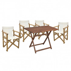 Set mobilier de gradina 5 piese Retto, Pakoworld, masa si 4 scaune, 100x60x71 cm, lemn masiv de fag/PVC perforat, alb
