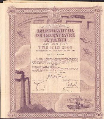 HST PM109 &amp;Icirc;mprumutul de &amp;icirc;nzestrare a țării din 1934 titlul de 2000 lei foto
