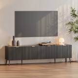 Comoda TV Nand 180x35x51 cm neagra, cu 4 usi si design modern