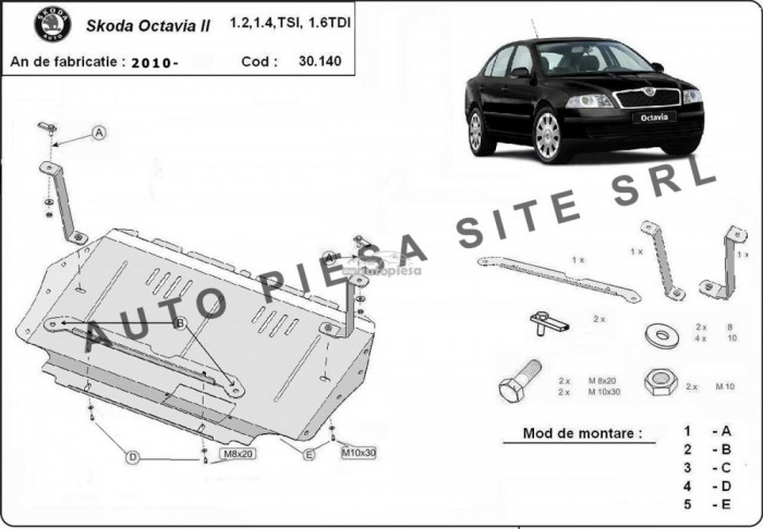 Scut metalic motor Skoda Octavia 2 II 1.2 / 1.4 / 1.6TDI fabricata incepand cu 2010 APS-30,140