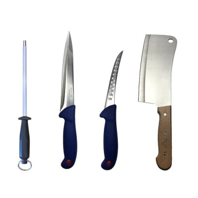 Set profesional de macelarie, injunghiat, transat, filetat, dezosat, 2 cutite, masat pentru ascutit, satar foto