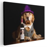 Tablou caine Golden Retriever cu palarie Tablou canvas pe panza CU RAMA 70x100 cm