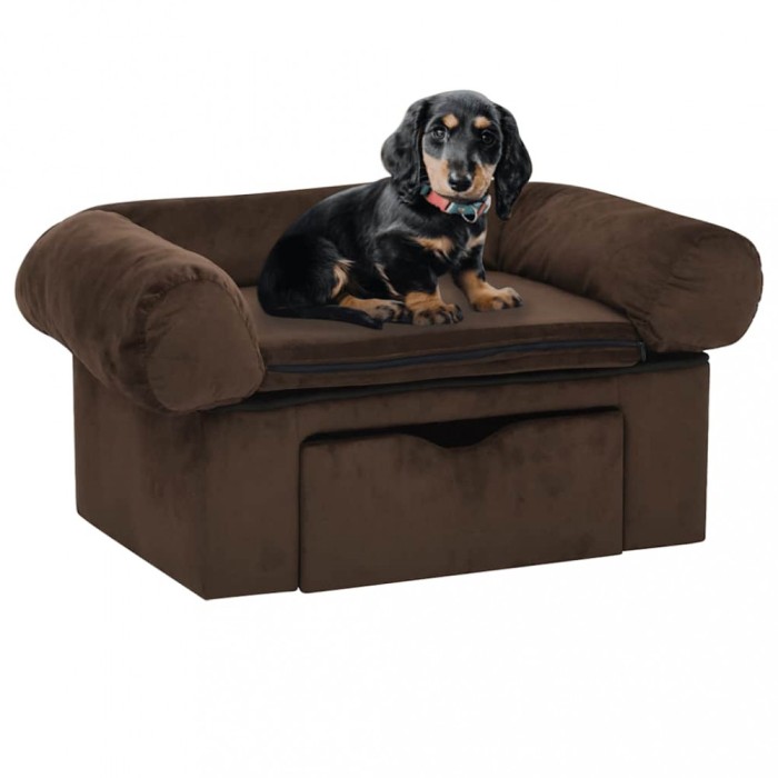 Gossi canapea pentru caini, cu sertar, maro, 75x50x38 cm, plus