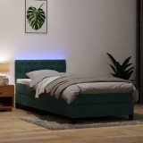 vidaXL Pat cu arcuri cu saltea și LED, verde &icirc;nchis, 90x210 cm, catifea 3317154