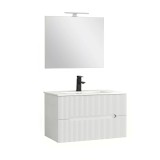 Trent Mobilier de baie 80 cm lavoar ceramic (2 sertare) cu oglindă 60x80 cm alb