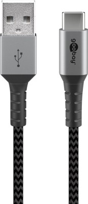 Cablu de date si incarcare USB A - USB type C 2m gri/argintiu textil flexibil Goobay 49297 foto