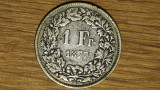 Elvetia - moneda de colectie argint - 1 franc 1877 RARA ! - absolut superba !, Europa