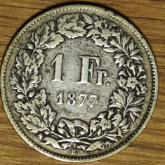 Elvetia - moneda de colectie argint - 1 franc 1877 RARA ! - absolut superba !