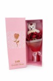 Cutie cadou cu trandafiri din sapun si urs de plus, tip buchet, 24K Golden Rose, 26 x 9 x 6 cm