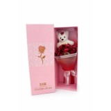 Cutie cadou cu trandafiri din sapun si urs de plus, tip buchet, 24K Golden Rose, 26 x 9 x 6 cm