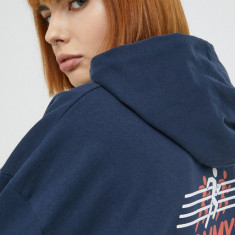 Tommy Jeans hanorac de bumbac femei, culoarea albastru marin, cu imprimeu