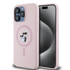 Husa pentru iPhone 15 Pro Max - Karl Lagerfeld Silicone Ring MagSafe (KLHMP15XSCMKCRHP) - Pink Karl&amp;Choupette