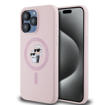 Husa pentru iPhone 15 Pro Max - Karl Lagerfeld Silicone Ring MagSafe (KLHMP15XSCMKCRHP) - Pink Karl&amp;amp;Choupette foto