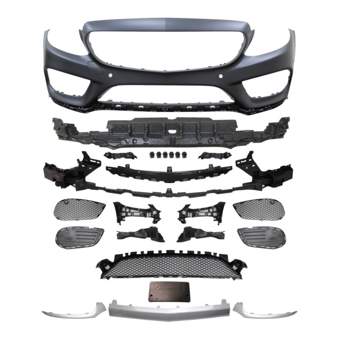 Set bara fata MERCEDES C-CLASS (W205), 01.2014-2019, cu / fara capac senzor parcare, cu 6 gauri senzori parcare; grunduit, de vopsit; type AMG; cu gr
