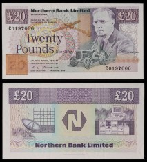IRLANDA DE NORD █ bancnota █ 20 Pounds █ 1988 P-195a █ NORTHERN BANK LIMITED UNC