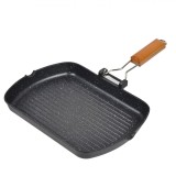 Tigaie Grill Neaderentă, Maner Pliabil, 33.5x45 cm, Aluminiu, Negru, Oem