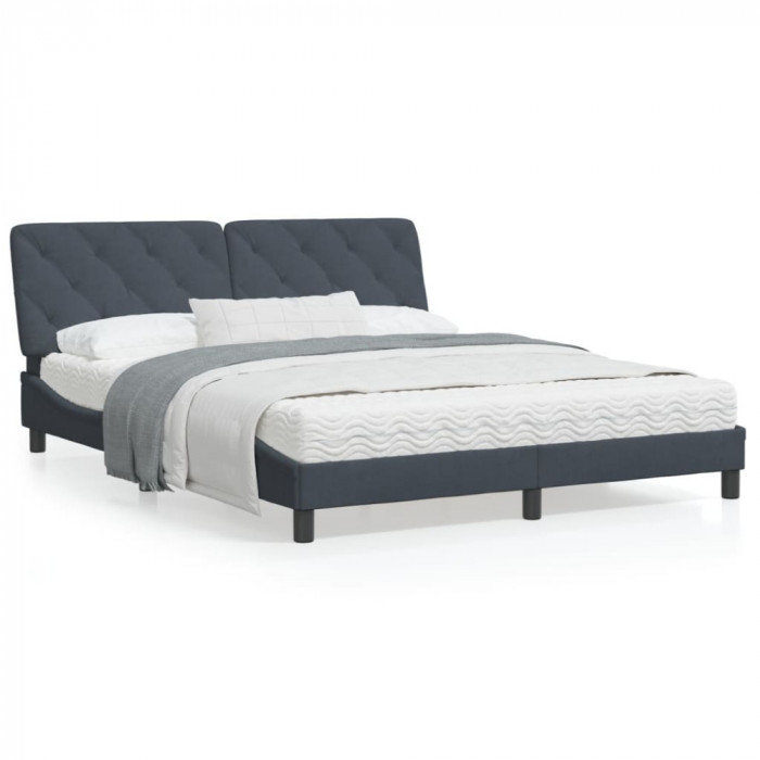 vidaXL Cadru de pat cu tăblie, gri &icirc;nchis, 160x200 cm, catifea