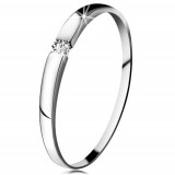 Inel cu diamant din aur alb 14K - diamant transparent, brațe ușor proeminente - Marime inel: 57