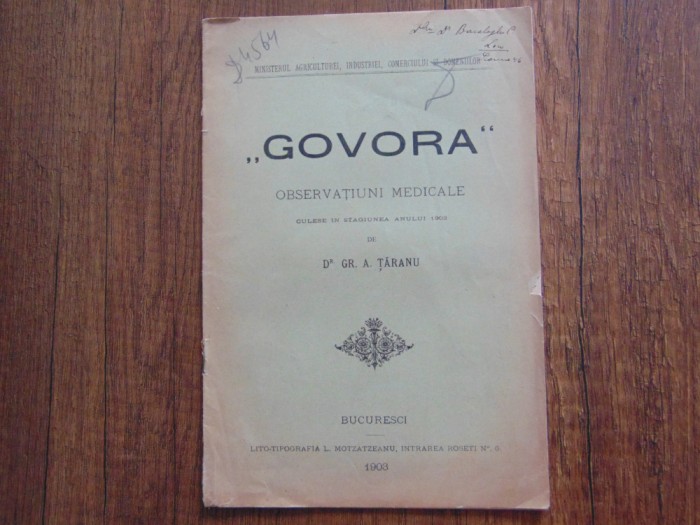 Gr.A.Taranu -Govora -Observatiuni Medicale anul 1903