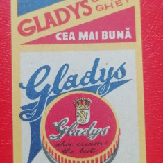 Eseu eticheta chibrit reclama crema Glady's