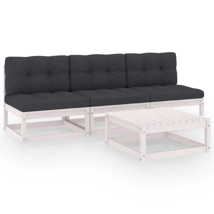 Set mobilier de gradina cu perne, 4 piese, lemn masiv de pin