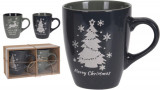 Set 2 cani Reindeer and Tree, 320 ml, portelan, gri/albastru, Excellent Houseware