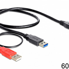 Cablu USB 3.0 la USB 3.0 micro B + USB 2.0 60cm, Delock 82909