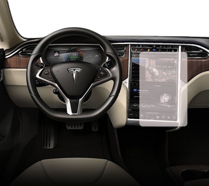 Folie Protectie Navigatie Tesla Model S 2012-2016, Duragon, protectie Display Navigatie, silicon Transparent, Anti-zgarieturi, kit instalare