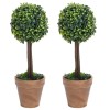Set 2 Plante Artificiale Cimisir in Ghiveci, 41cm, Verde/Negru, Decor Gradina/Casa - Aspect Natural, Durabile