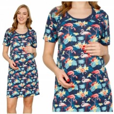 Qmini - Camasa de alaptat, L, bumbac, Cu capse oblice, Flamingos foto